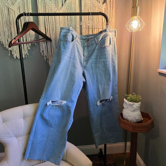 torrid Denim - Torrid Perfect Wide Leg Jeans | Light Wash Distressed Raw Hem Denim | Size 22S